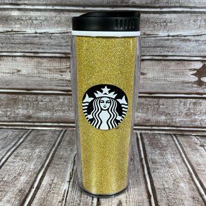 STARBUCKS 2020 Gold Glitter 16 Oz Coffee Mug Travel Tumbler Lid Siren
